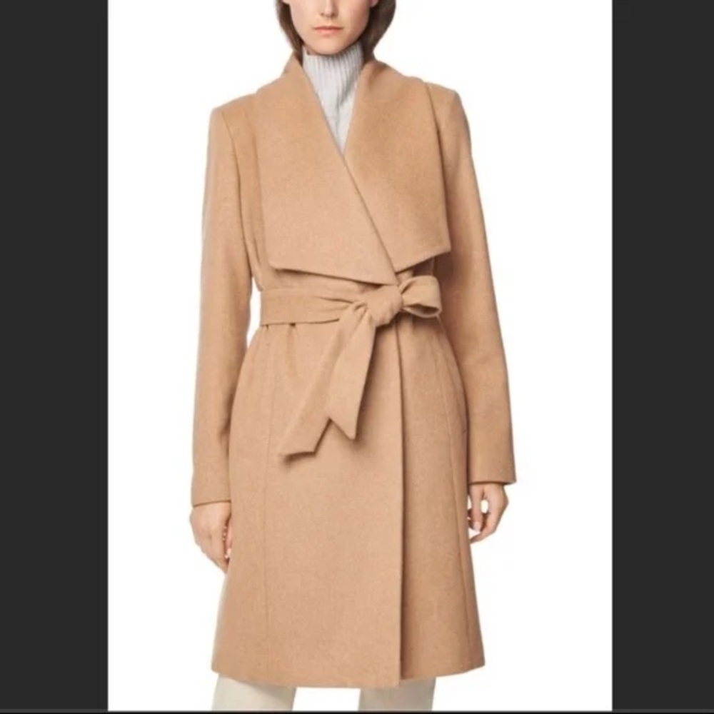 NWT Cole Haan Camel Long Wool-Blend Wrap Coat - Size 8